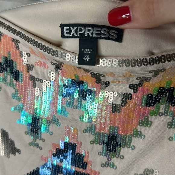 🆕 EXPRESS | ivory/multicolor sequin stretch mini skirt SIZE XS - Picture 11 of 12